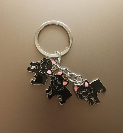 Dog Keychain, Pet Pendant Key-ring, Cute Puppy ID Tags Metal Key Ring Christmas Gifts for Dog Lover (French Bulldog Black)