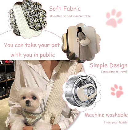 NATUYA Small Dog Carrier Sling Cat Sling,Adjustable Strap Hand Free Pet Puppy for Outdoor Traveling Subway (white, canvas)