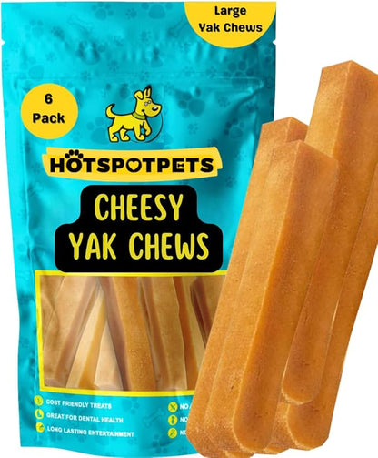 hotspot pets Large Yak Chews for Dogs - Premium Long Lasting Himalayan Dog Chews Bones for Aggressive Chewers - All Natural Rawhide Free Yak Cheese Dog Treats (Large - 6 Pack)
