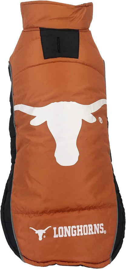 Pets First Collegiate Texas Longhorns Puffer Vest for Dogs & Cats. Size Large. Warm, Cozy, and Waterproof Dog Coat, for Small and Large Dogs/Cats.