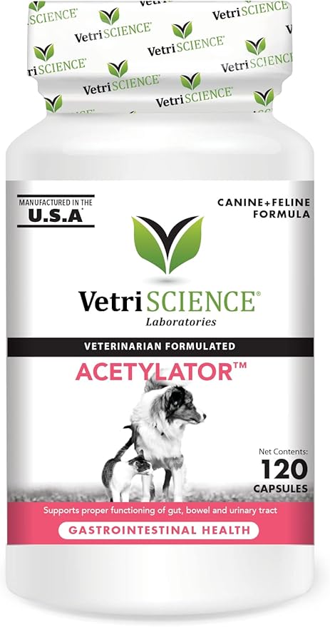 VETRISCIENCE Acetylator Gut Health Supplement for Dogs and Cats, 120 Capsules - Supports Digestive, Bowel, and Urinary Tract Health