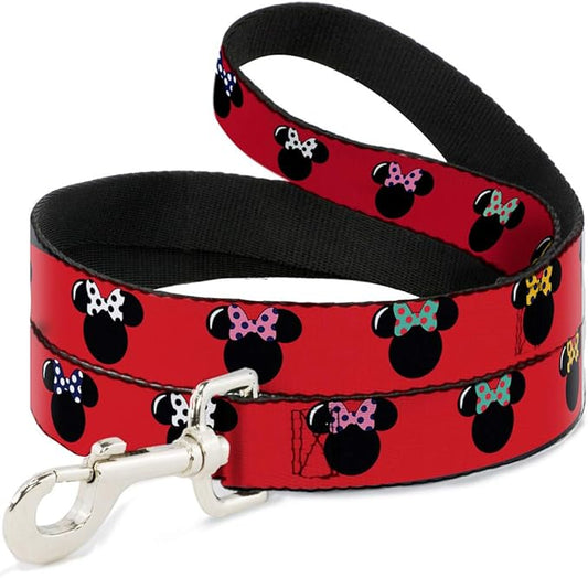 Buckle-Down Pet Leash - Minnie Mouse Silhouette Red/Black/Polka Dot - 4 Feet Long - 1" Wide
