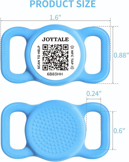 Joytale [ NO APP Required ] Silent Silicone QR Code Dog Tag, Slide On Dog Tags for 3/8-5/8 Inch Collars or Vest, NFC Pet Online Profile, Scan QR to Send Location Alert Email, Sky Blue, S