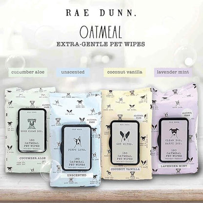 Rae Dunn Oatmeal Pet Wipes, Alcohol Free with Aloe and Vitamin E, Unscented, 150 Count