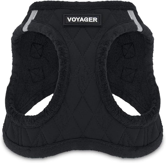 Voyager Step-In Plush Dog Harness – Soft Plush, Step In Vest Harness for Small and Medium Dogs by Best Pet Supplies - Black Plush, S (Chest: 14.5 - 16")