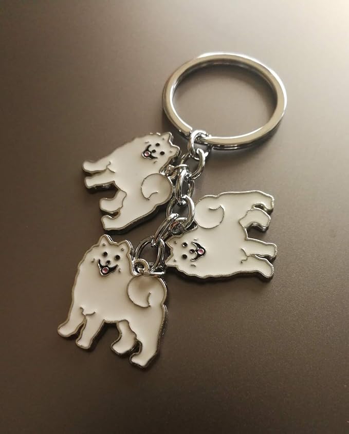 Dog Keychain, Pet Pendant Key-Ring, Cute Puppy ID Tags Metal Key Ring for Dog Lover (Samoyed)