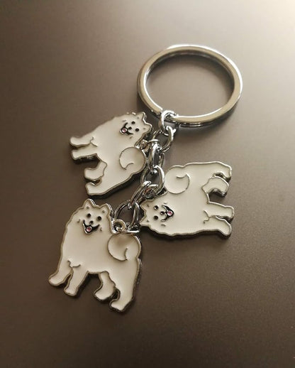 Dog Keychain, Pet Pendant Key-Ring, Cute Puppy ID Tags Metal Key Ring for Dog Lover (Samoyed)