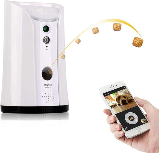 SKYMEE SM-02 Dog Camera Treat Dispenser, Remote Pet Camera with Two-Way Audio and Night Vision remote via APP, Compatible with Alexa