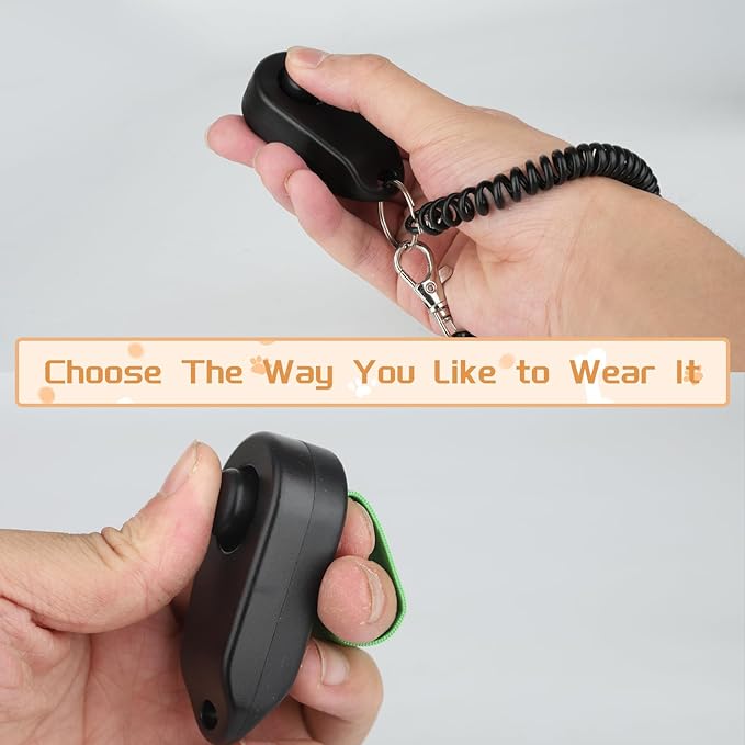 Dog Training Clicker with Finger Ring and Wrist Strap 2 Pack (Black & White) - Versatile Puppy Trainer & Pet Behavior Aid
