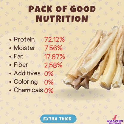 Amazing Dog Treats - Large Collagen Stick - (12 Inch - 50 Count) - Collagen Beef Cheek Rolls for Dogs - 100% Pure Collagen Sticks for Dogs - No Hide Bones for Dogs