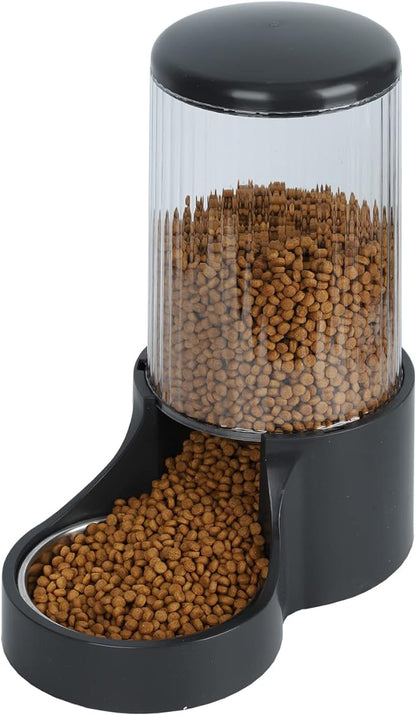 Automatic Cat Feeder, 3.8L Large Automatic Cat Feeders Gravity Cat Food Dispenser with Detachable Top Lid, Visible Bottle and Stainless Steel Bowl for Cat, Dog and Pet (Black)
