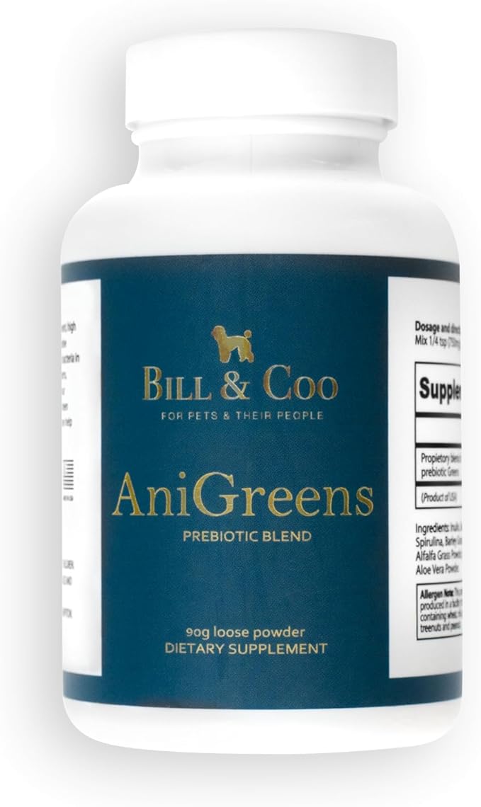 BILL &COO Anigreens Prebiotic & Probiotics for Dogs, Formulated with Special Fibers Digestive Enzymes, Dog/Cat Probiotics for Digestive Health & General Gut Balance to Immune Support of Your Pets,90g