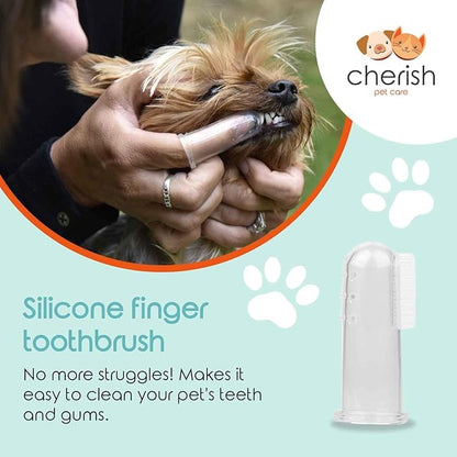 Cherish Pet Care Dog Tooth Brushing Kit (3pcs) - Dog Finger Toothbrush, Double-Sided Toothbrush, Small Dog Toothbrush, Dog Teeth Cleaning, Puppy Tooth Brushing Kit, Small Dog Tooth Brushing Kit