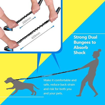 Hands Free Dog Running Leash with Adjustable Waist Belt, Dual Handle Elastic Bungees Retractable Rope for Medium and Large Dogs, Reflective Stitches for Walking Hiking Biking