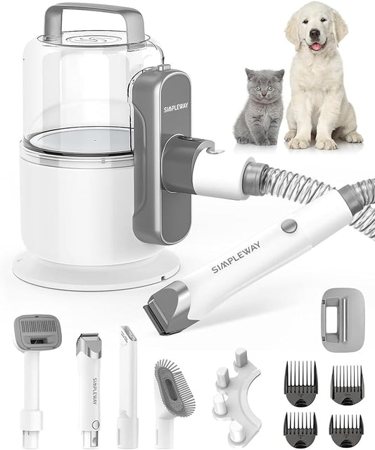 Pet Grooming Vacuum, 6 in 1 Dog Grooming Kit with 3 Suction Mode and Large Capacity Dust Cup, Dog Vacuum for Shedding Grooming and Pet Vacuum for Dog Hair at Home (Silver White)