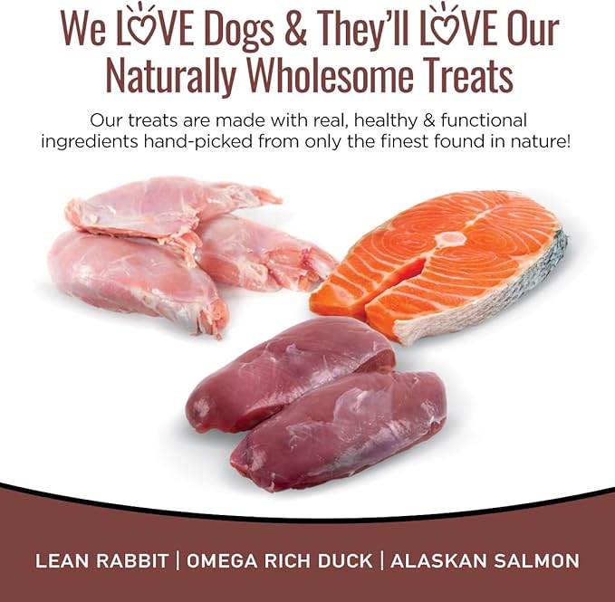 Jerky Dog Treats - 3 Flavor Variety Pack - Rabbit, Salmon & Duck Jerky Dog Treats - Training Treats for Dogs, Puppies with Allergies, Sensitive Stomachs - Grain Free, Made in USA - 3oz