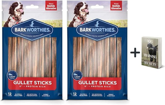 Barkworthies Beef Gullet Sticks for Dogs - 2 pk of 12 - Improved Natural Chewy Grain Free Dog Treats - Long Lasting Dog Chew - Dental Dog Treats for Healthy Teeth for Healthy Bones & Joints, E-Book