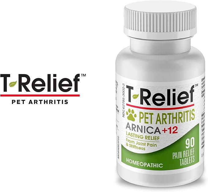 MediNatura T-Relief Pet Arthritis Relief Arnica +12 Powerful Natural Homeopathic Medicines Help Ease Hip & Joint Pain Soreness & Stiffness for Dog & Cat - 90 Tablets