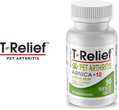 MediNatura T-Relief Pet Arthritis Relief Arnica +12 Powerful Natural Homeopathic Medicines Help Ease Hip & Joint Pain Soreness & Stiffness for Dog & Cat - 90 Tablets