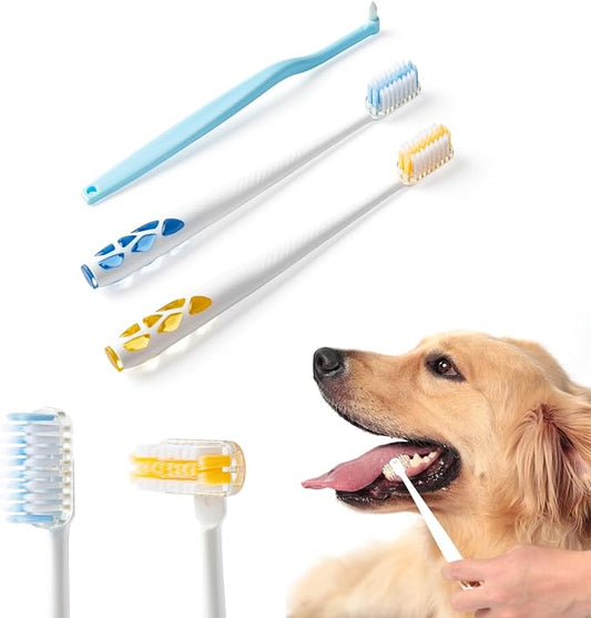 E.M&S.T by Emmeliestella Dog Toothbrush for Large Dogs, Pet Dental Care, Reduce Pets Teeth Plaque, Oral Hygiene, Deep Clean, Soft Bristles, 360 Rotating Brush Head, Removing Bad Breath Tartar, 3PCS