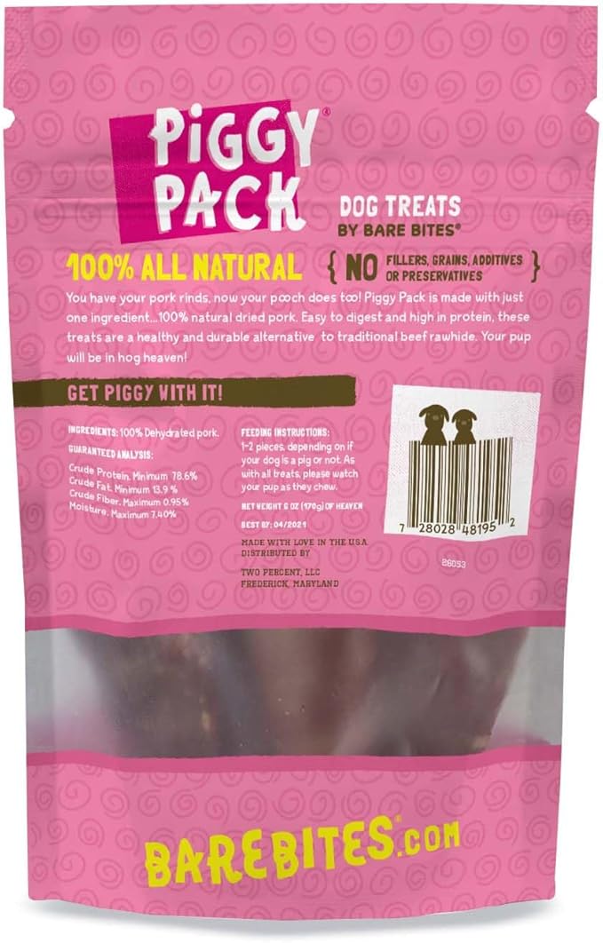 Piggy Pack Dog Pork Jerky Treats, All Natural, Made in USA (6 oz)
