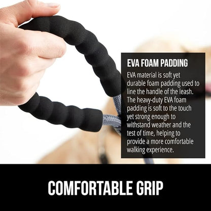 Gorilla Grip Heavy Duty Dog Leash, Soft Handle, Strong Reflective Rope for Night Pet Walking, Small Medium Large Animals, Durable Puppy Training Leashes, Rotating Metal Clip, Waste Bag Dispenser, Gray
