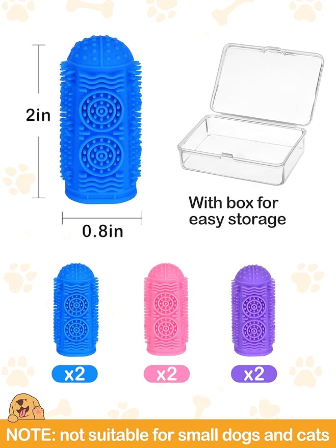 MEWTOGO Dog Toothbrush - Finger Toothbrush for Medium Large Dogs, 360° Food Grade Silicone Dog Tooth Brushing Kit with Storage Box for Dog Teeth Cleaning Dental Care, 6 Pcs
