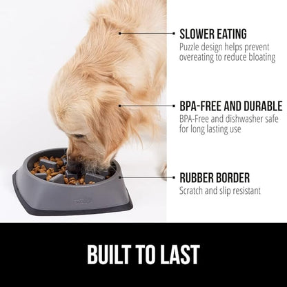 Gorilla Grip Slow Feeder Dog and Cat Bowls, Interactive Puzzle Toy for Dogs and Cats Food Training, Keeps Pets Busy and Prevents Puppy Overeating, Large, Small Breeds, 100% BPA Free, 4 Cup Gray