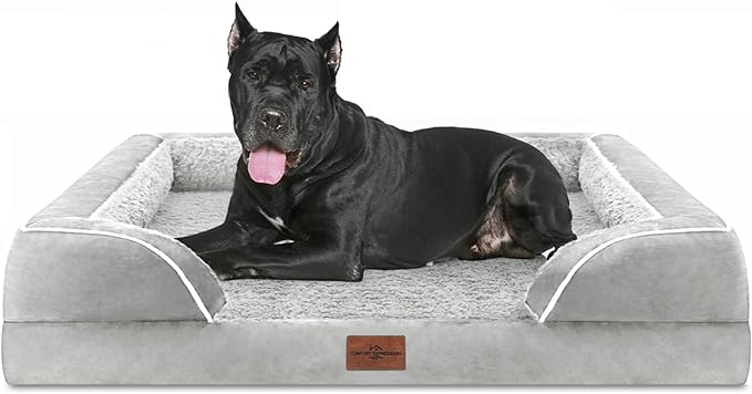 XXL Orthopedic Foam Dog Bed for Extra Large Dogs, Waterproof Orthopedic Dog Beds, Washable Dog Sofa Bed with Removable Cover & Non-Slip Bottom(XX-large,Grey White)