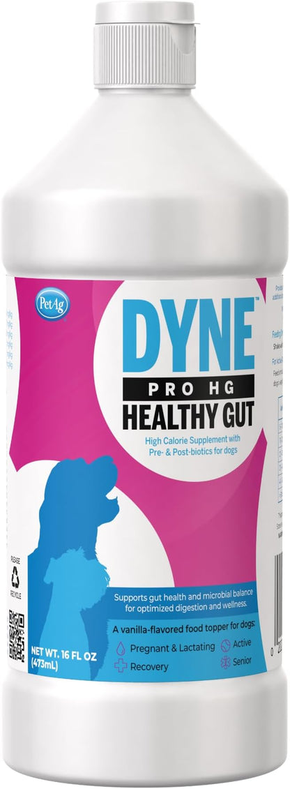 PetAg Dyne PRO HG Healthy Gut for Dogs & Puppies 8 Weeks & Older - 16 oz - High Calorie Liquid Nutritional Supplement with Pre- & Post-Biotics - Supports Endurance & Gut Health - Sweet Vanilla Flavor