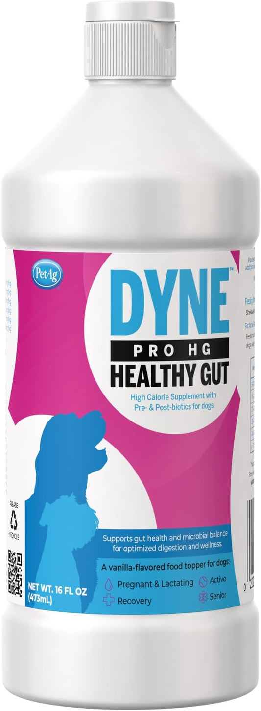 PetAg Dyne PRO HG Healthy Gut for Dogs & Puppies 8 Weeks & Older - 16 oz - High Calorie Liquid Nutritional Supplement with Pre- & Post-Biotics - Supports Endurance & Gut Health - Sweet Vanilla Flavor