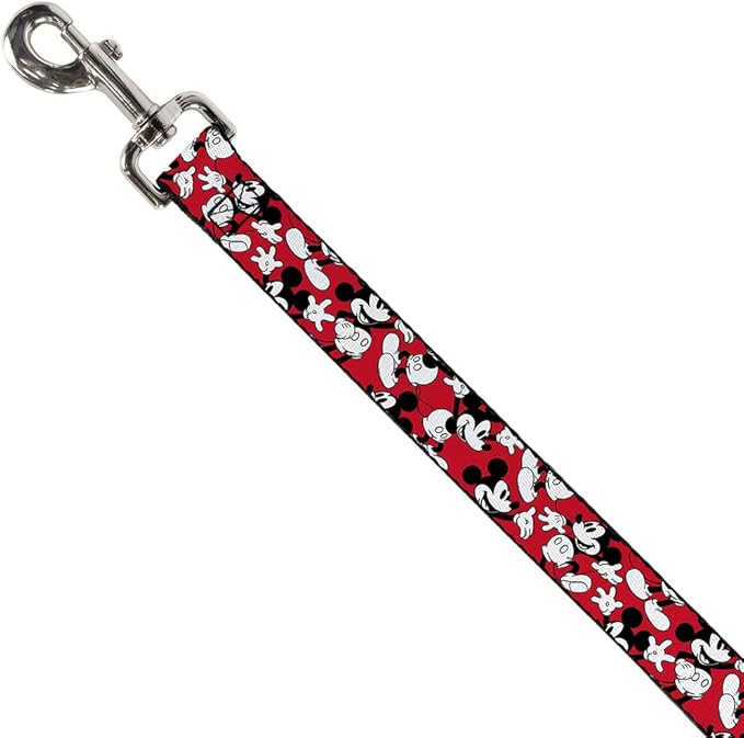 Buckle-Down Pet Leash - Mickey Mouse Poses Scattered Red/Black/White - 6 Feet Long - 1/2" Wide
