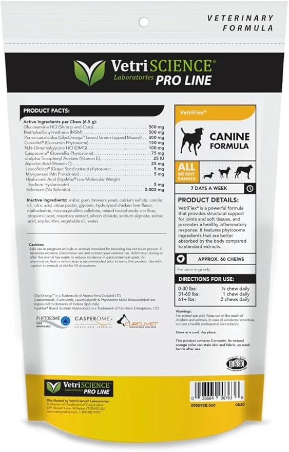 VETRISCIENCE Pro VetriFlex Joint Supplement for Dogs, 60 Chews