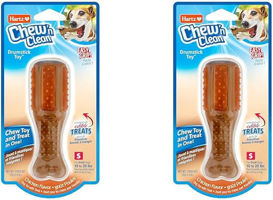 Hartz Chew ‘n Clean Chew Toy and Treat in One Chicken Flavored Drumstick Dog Toy, Small (Pack of 2)
