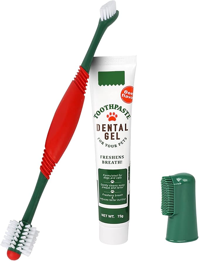Pet Dog Toothbrush Toothpaste Finger Toothbrush Set Cat Toothbrush Teeth Cleaning Dental Care Kit Fresh Mouth Kit Beef Flavor Dog Cat Removal Plaque Gum Keep Tooth Health