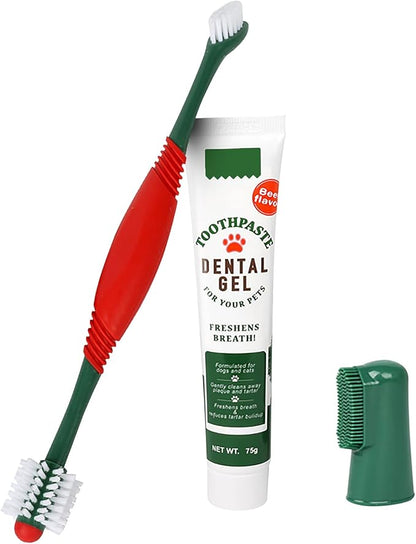 Pet Dog Toothbrush Toothpaste Finger Toothbrush Set Cat Toothbrush Teeth Cleaning Dental Care Kit Fresh Mouth Kit Beef Flavor Dog Cat Removal Plaque Gum Keep Tooth Health