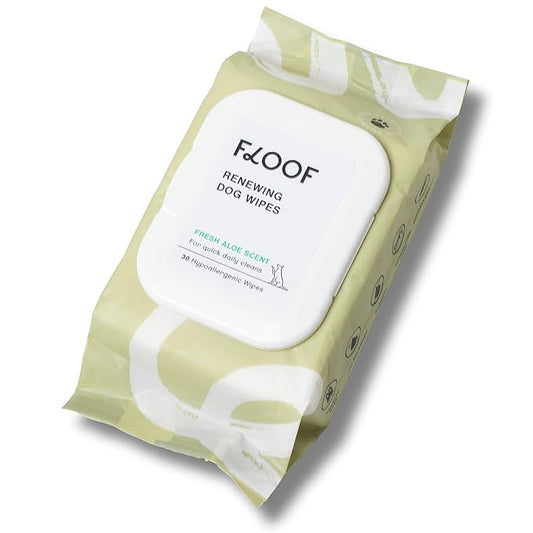 Renewing Aloe and Bamboo Dog Wipes by Floof - Cleansing, Moisturizing, Hypoallergenic Wipes for Paws, Face, Body | Natural Fragrance | Safe for All Breeds | Vet Dermatologist Formulated | 30 Wipes (1)