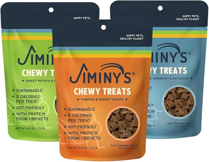 Jiminy's Chewy Cricket Dog Training Treats, Hypoallergenic, 6oz, Variety Pack (Pack of 3)