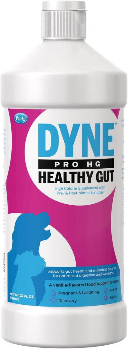 PetAg Dyne PRO HG Healthy Gut for Dogs & Puppies 8 Weeks & Older - 32 oz - High Calorie Liquid Nutritional Supplement with Pre- & Post-Biotics - Supports Endurance & Gut Health - Sweet Vanilla Flavor