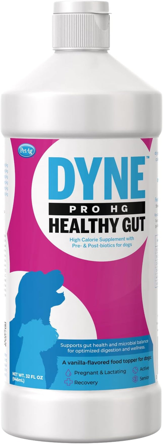 PetAg Dyne PRO HG Healthy Gut for Dogs & Puppies 8 Weeks & Older - 32 oz - High Calorie Liquid Nutritional Supplement with Pre- & Post-Biotics - Supports Endurance & Gut Health - Sweet Vanilla Flavor