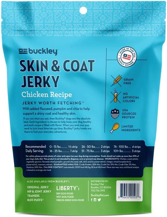Buckley Functional Skin & Coat Support, Dog Jerky Treats, Chicken, 5 Ounce