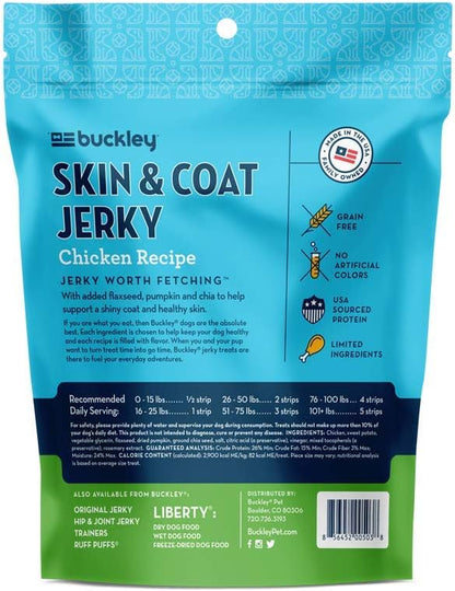 Buckley Functional Skin & Coat Support, Dog Jerky Treats, Chicken, 5 Ounce