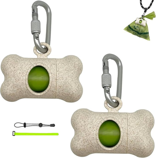 Bone Shaped Dog Waste Bag Dispenser with Leakproof Bags, 2 Holders, 30 Bags, Beige