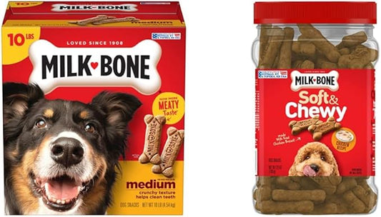 Milk-Bone Dog Treats Bundle: Original Biscuits for Medium Dogs 10 Pounds + Soft & Chewy Chicken 25 Ounce