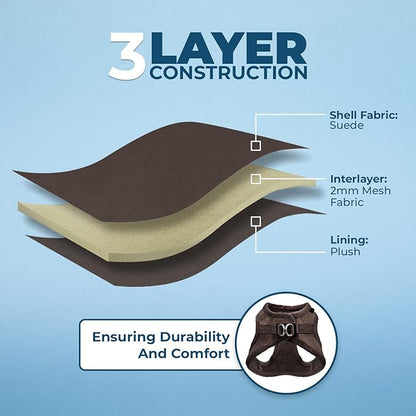 Voyager Step-In Plush Dog Harness – Soft Plush, Step In Vest Harness for Small and Medium Dogs by Best Pet Supplies - Harness (Chocolate Suede), XS (Chest: 13 - 14.5")