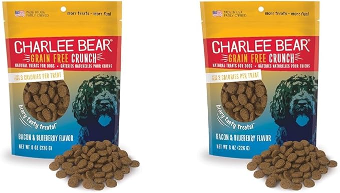 Charlee Bear Grain Free Crunch Dog Treats, Bacon & Blueberry Flavor, 8 oz (Pack of 2)