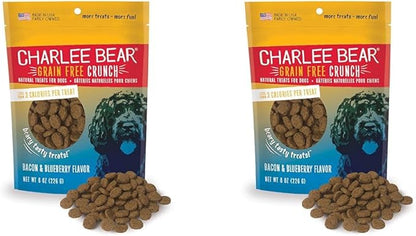 Charlee Bear Grain Free Crunch Dog Treats, Bacon & Blueberry Flavor, 8 oz (Pack of 2)