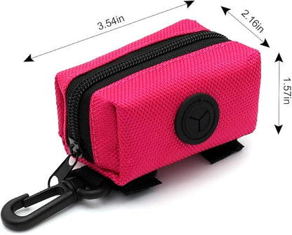 SLSON Pet Waste Bag Dispenser Zippered Pouch,Portable Dog Poop Bag Holder Leash Attachment Lightweight Fabric Bags (Pink)
