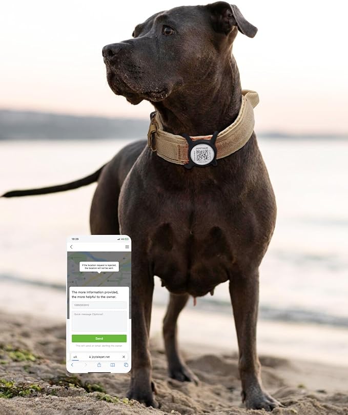 Joytale [ NO APP Required ] Silent Silicone QR Code Dog Tag, Slide On Dog Tags for 1.2-1.6Inch Wide Collars or Vest, NFC Pet Online Profile, Scan QR to Send Location Alert Email, Black, L