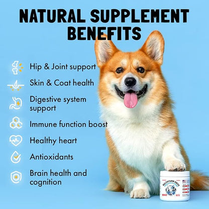Dog Vitamins - 30 Multivitamins Chews w/Glucosamine Chondroitin, Probiotics Digestive Enzymes and Omegas - Supplement for Overall Health - Joint Support, Immune Health, Skin and Heart Health